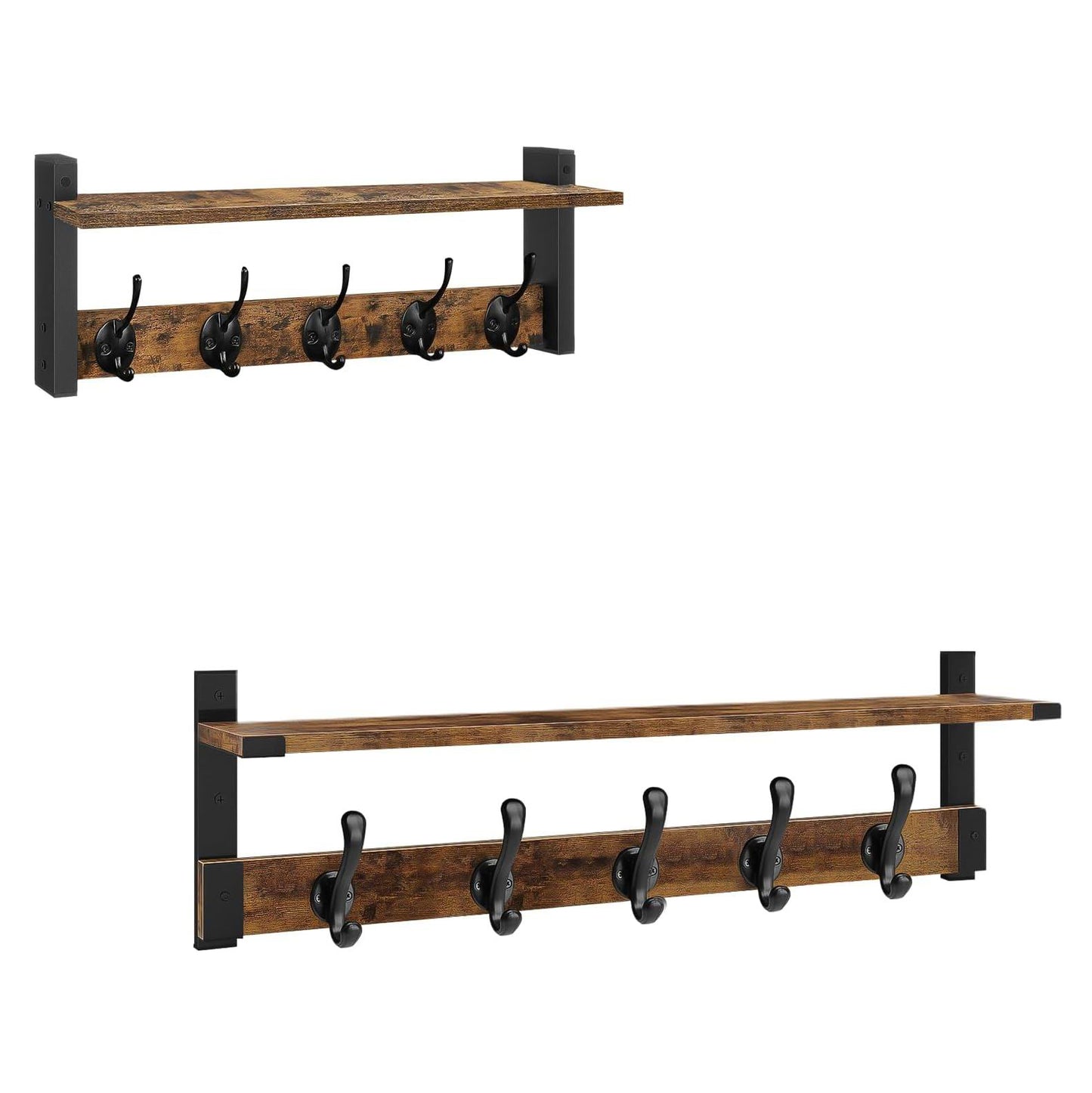 Boudoir Wall Shelf with 5 Coat Hooks (Brown)