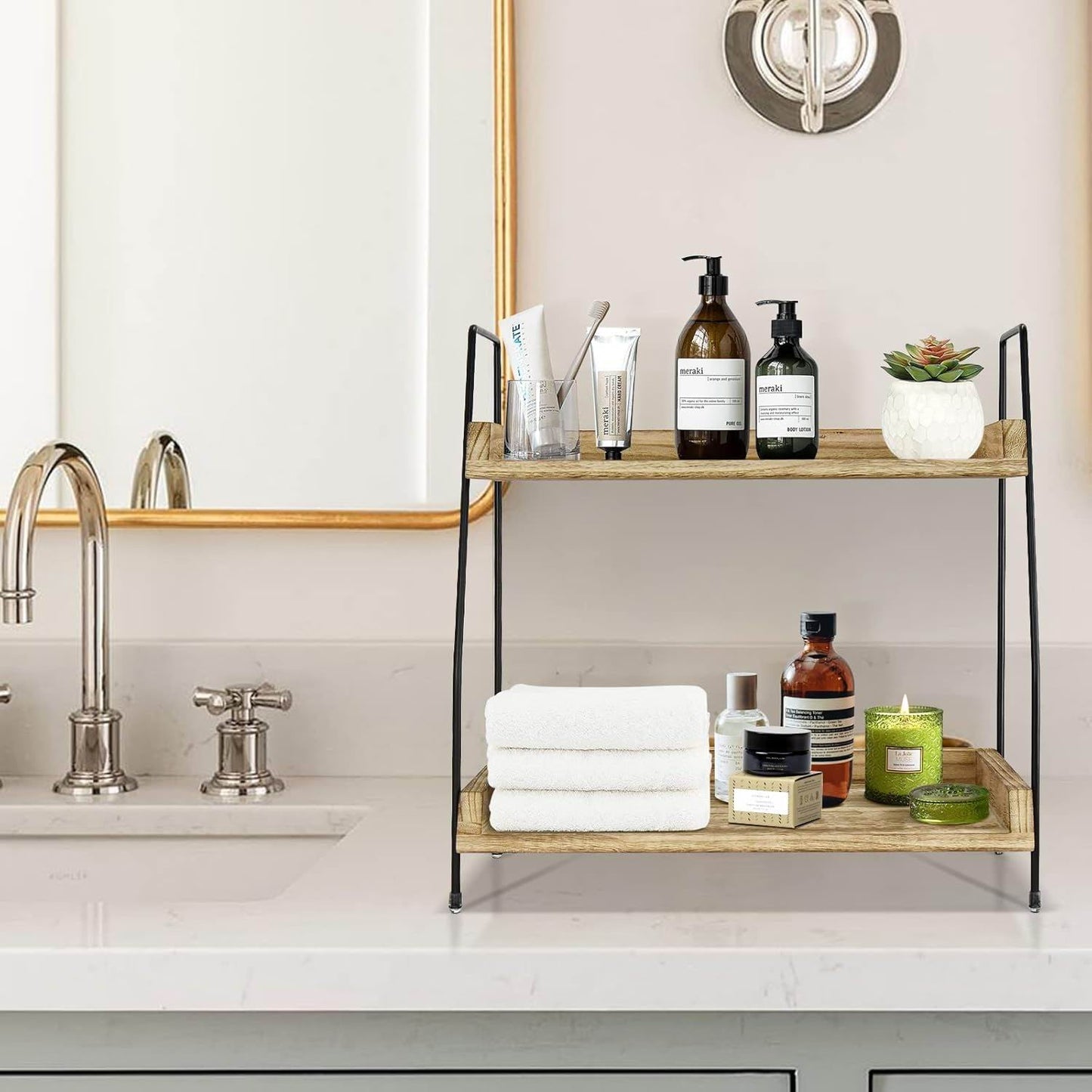 Boudoir 2-Tier Wood Tray Stand (Brown)