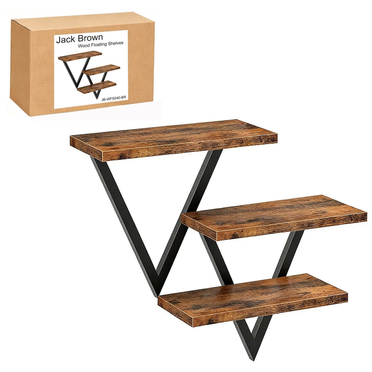 Boudoir 3-Tier V-Frame Wall Shelf (Brown)