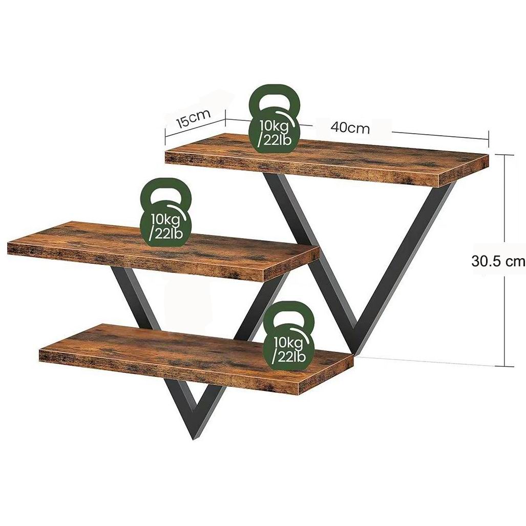 Boudoir 3-Tier V-Frame Wall Shelf (Brown)
