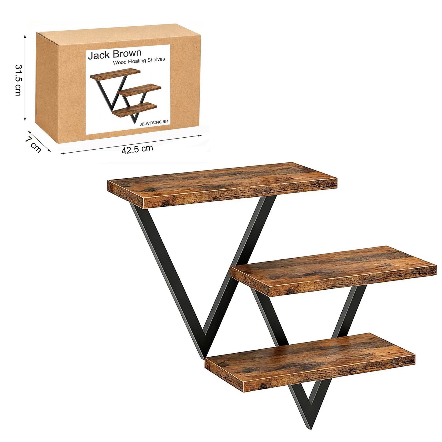 Boudoir 3-Tier V-Frame Wall Shelf (Brown)
