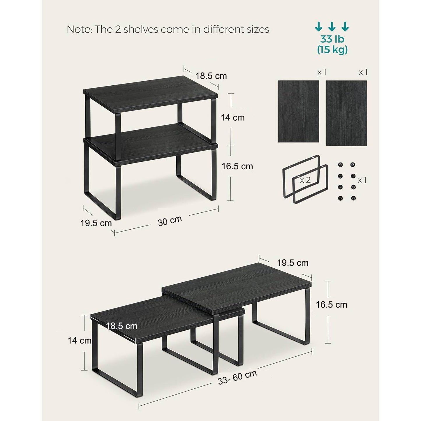 Boudoir 2-Tier Storage Stands – 2-Piece Set (Black)
