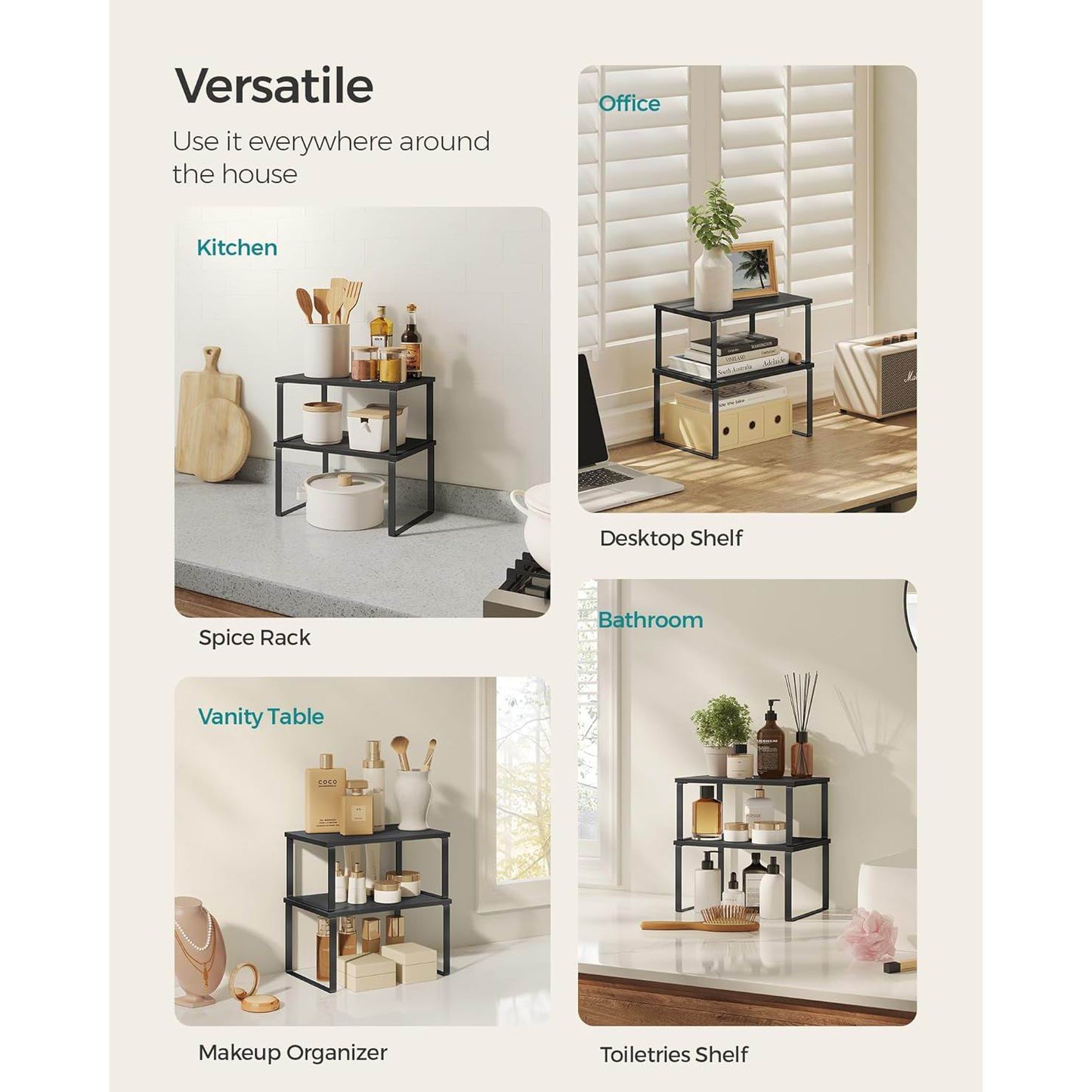 Boudoir 2-Tier Storage Stands – 2-Piece Set (Black)