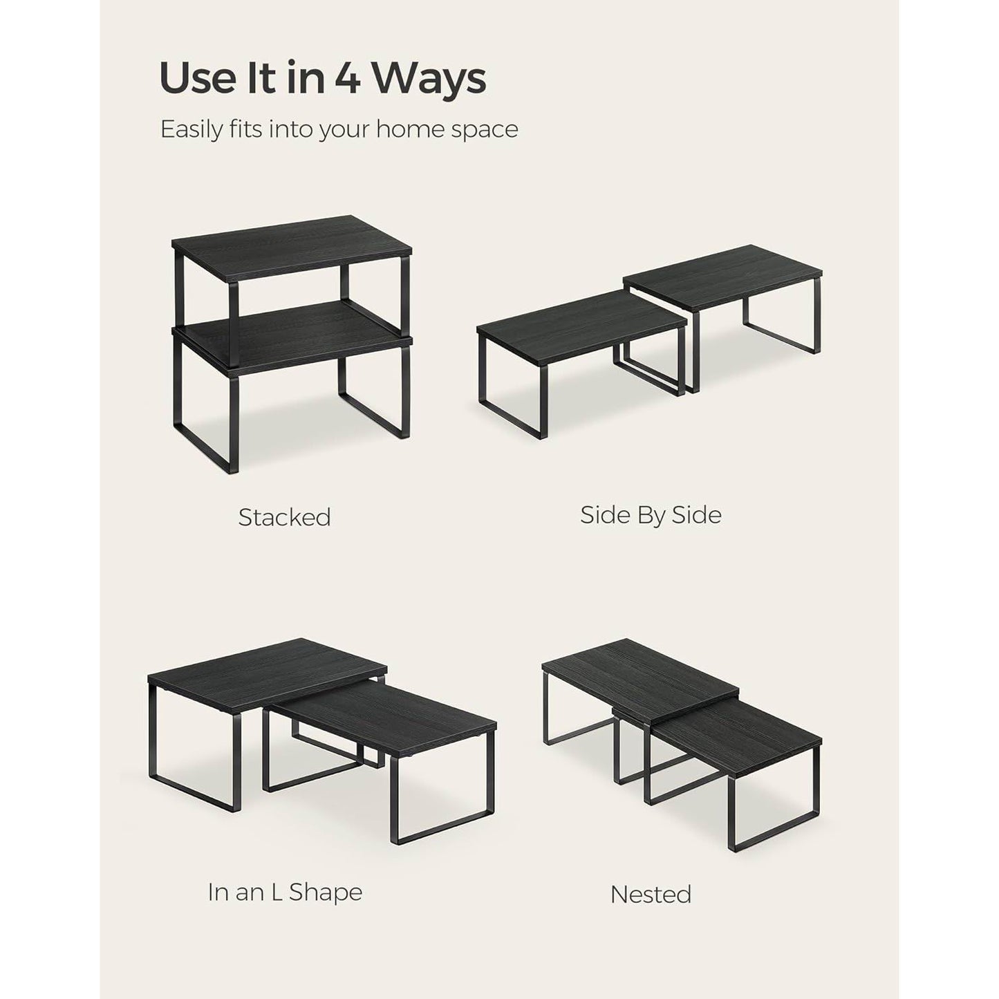 Boudoir 2-Tier Storage Stands – 2-Piece Set (Black)