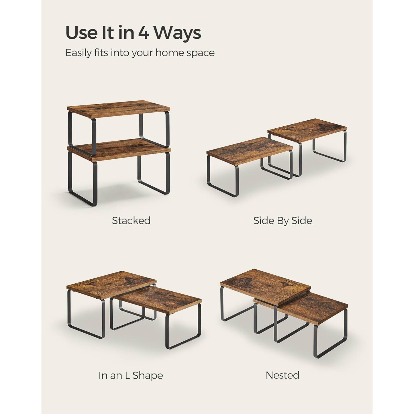 Boudoir 2-Tier Storage Stands – 2-Piece Set (Brown)