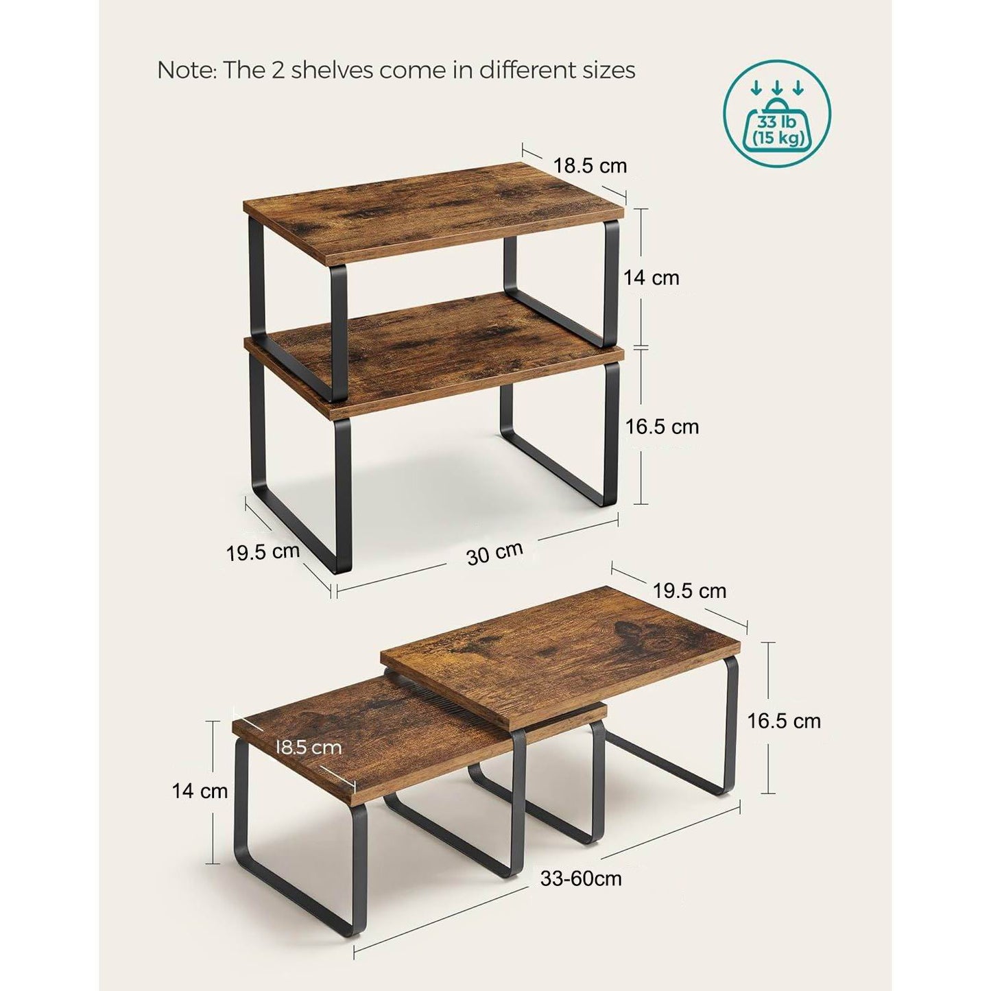 Boudoir 2-Tier Storage Stands – 2-Piece Set (Brown)