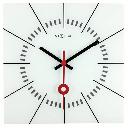 NeXtime 35cm Stazione Glass Square Shaped Wall Clock - White