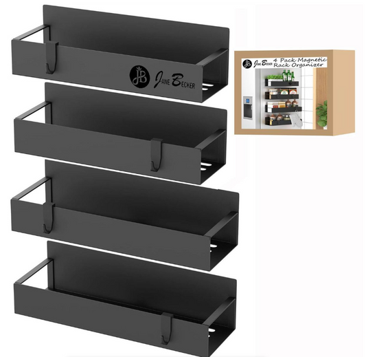 Jane Becker Metal 4 Pack Magnetic Spice Rack Organizer for Fridge or Oven