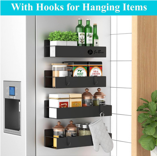 Jane Becker Metal 4 Pack Magnetic Spice Rack Organizer for Fridge or Oven