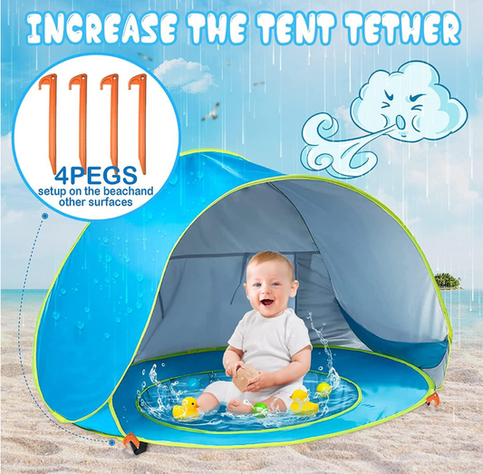Baby Beach Tent with Pool - Pop Up Shade UV Protection Sun Shelter UPF 50+
