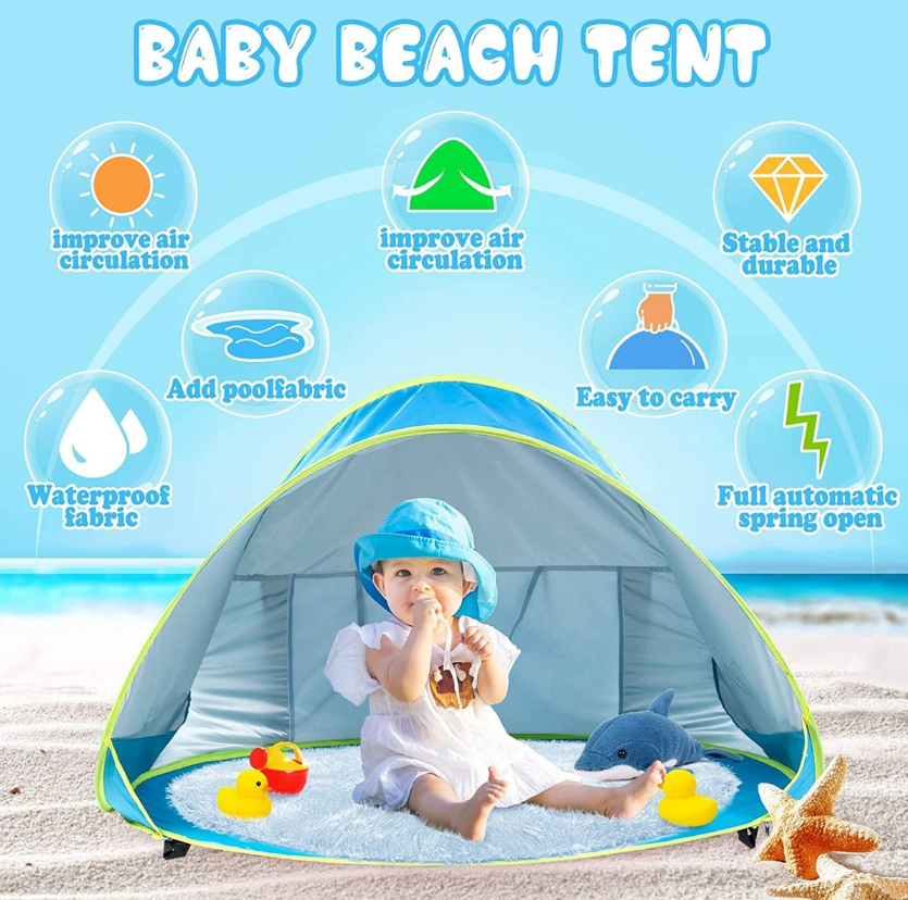Baby Beach Tent with Pool - Pop Up Shade UV Protection Sun Shelter UPF 50+