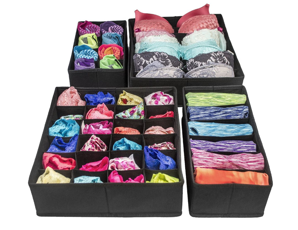 Jack Brown Drawer Organizers for Clothing, Bra and Underwear - Set of 4 - Dark Grey