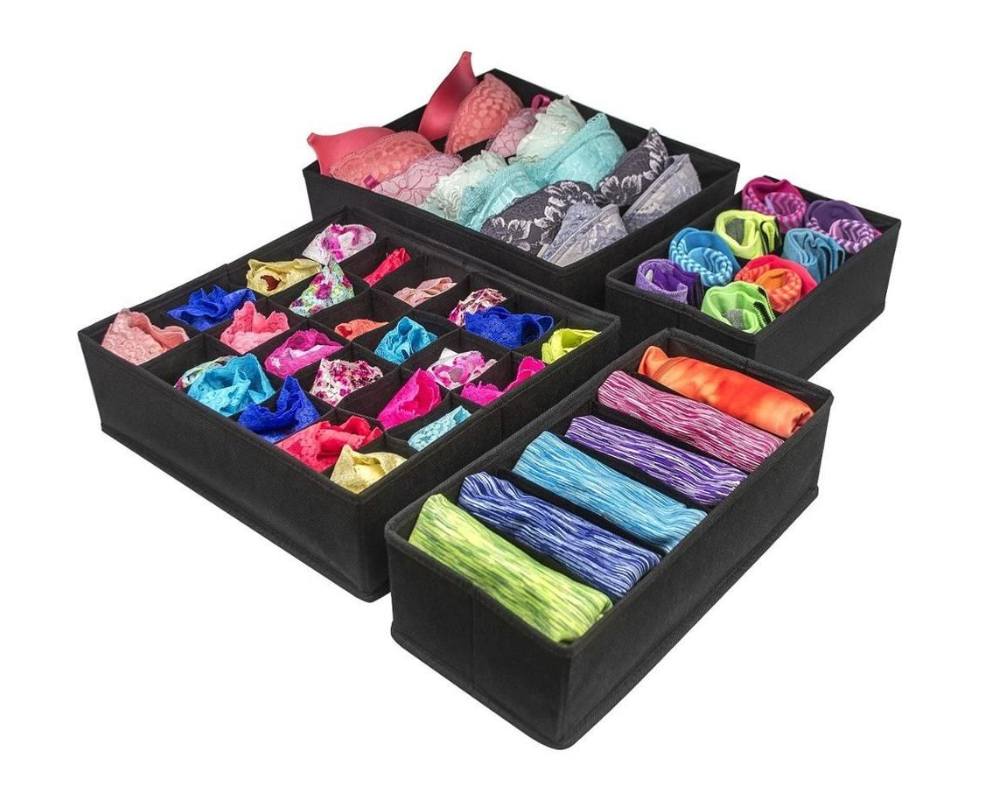 Jack Brown Drawer Organizers for Clothing, Bra and Underwear - Set of 4 - Dark Grey