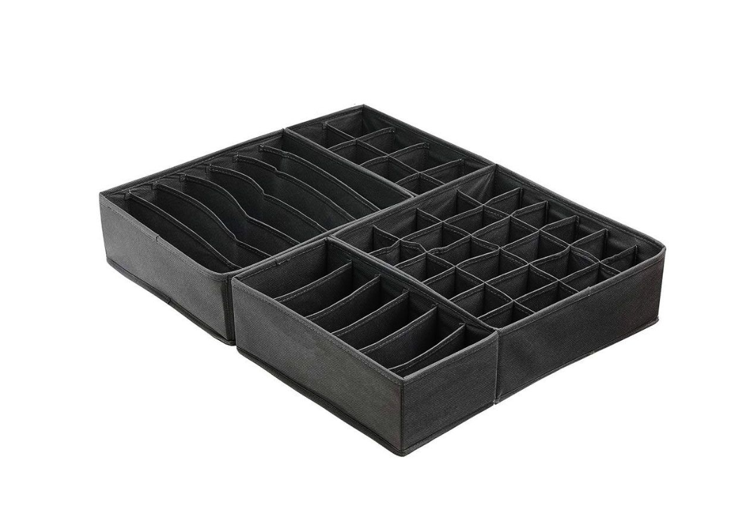 Jack Brown Drawer Organizers for Clothing, Bra and Underwear - Set of 4 - Dark Grey