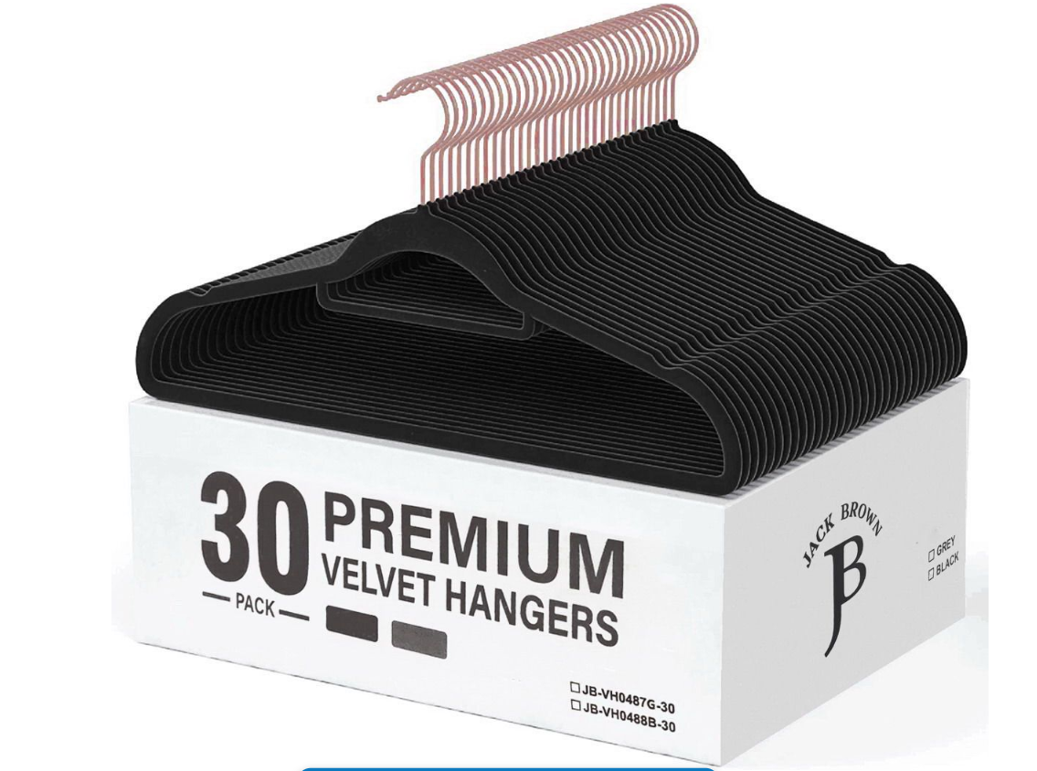 Jack Brown 30-Pack Premium Velvet Hangers - Non Slip & Space Saving