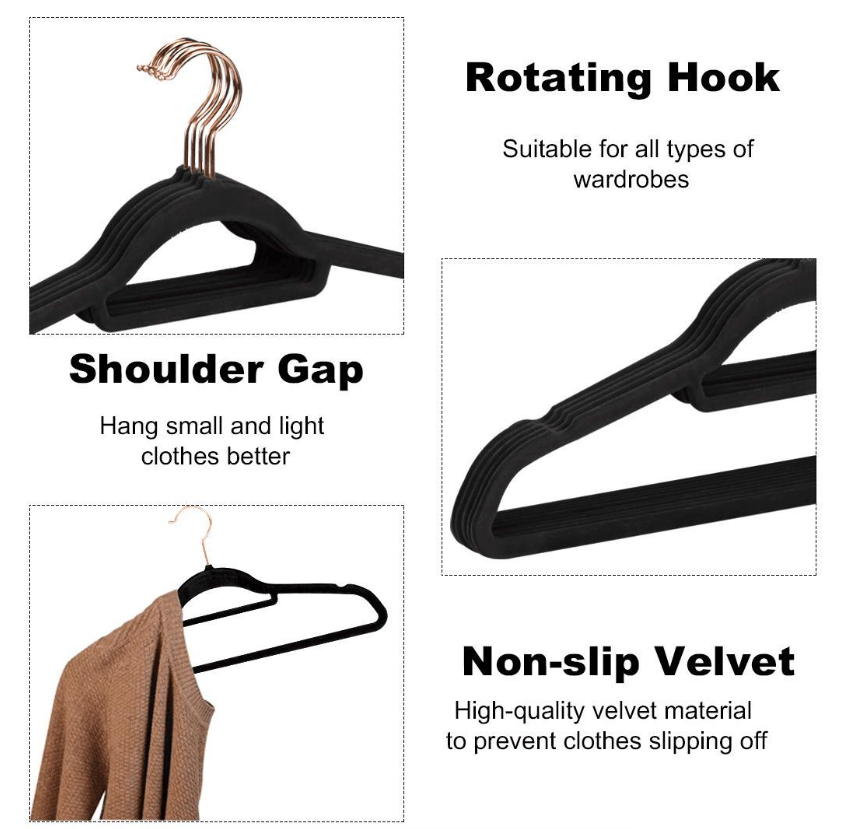 Jack Brown 50-Pack Premium Velvet Hangers - Non Slip & Space Saving - Black