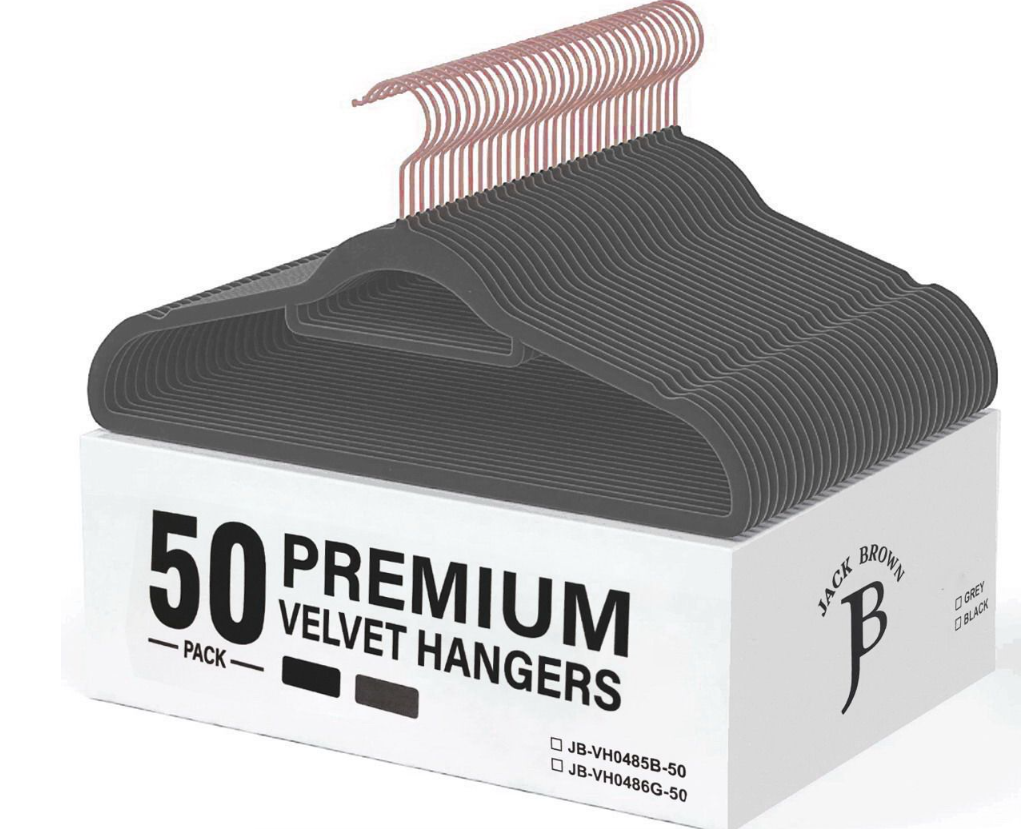 Jack Brown 50-Pack Premium Velvet Hangers - Non Slip & Space Saving - Grey
