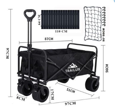 Trailux Double Brake Jumbo Adventure Foldable Wagon Cart with Table & Net