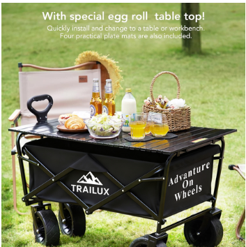 Trailux Double Brake Jumbo Adventure Foldable Wagon Cart with Foldable Table