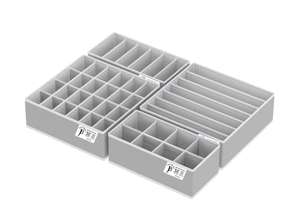 Jack Brown Drawer Organizers for Clothing, Bra and Underwear - Set of 4 - Light Grey