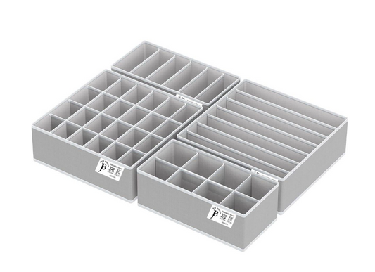 Jack Brown Drawer Organizers for Clothing, Bra and Underwear - Set of 4 - Light Grey