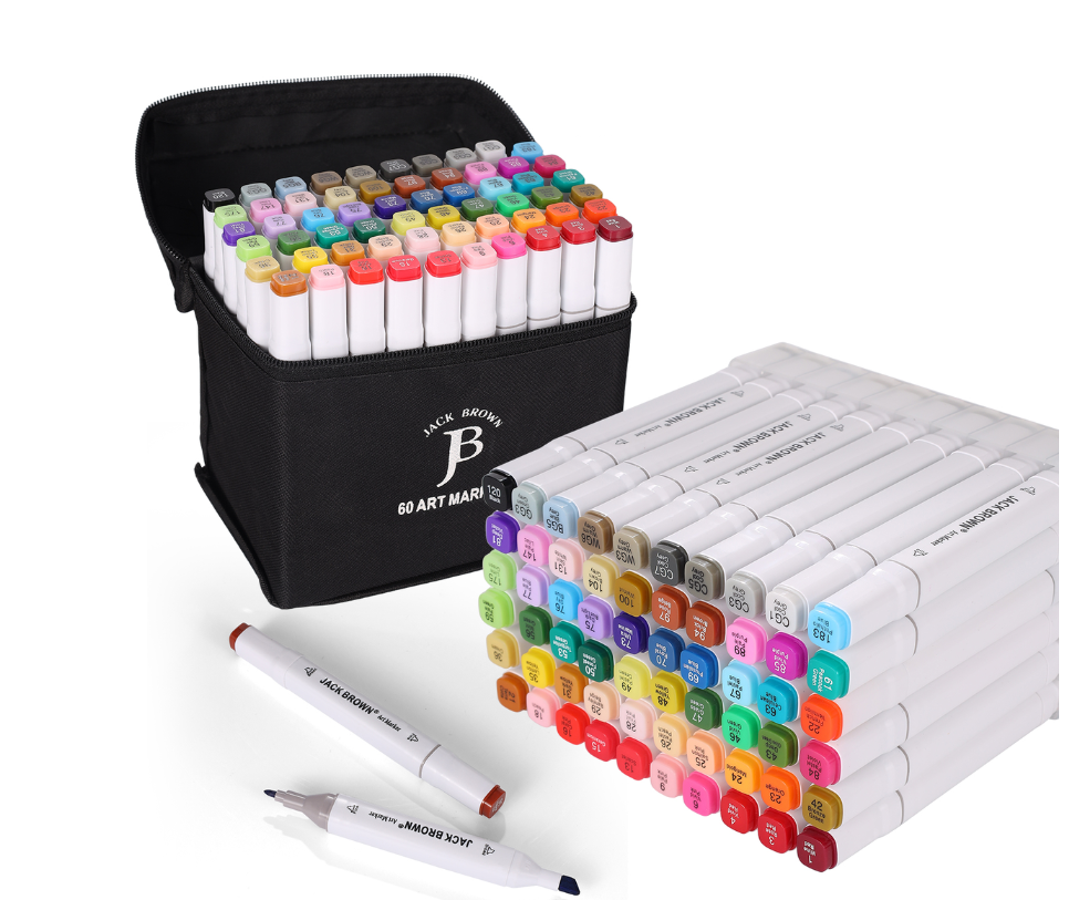 Jack Brown Artist Markers with Stand & Bag - White - 60 Pack