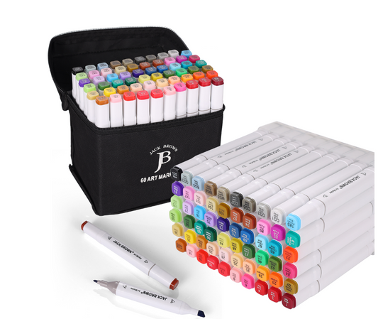 Jack Brown Artist Markers with Stand & Bag - White - 60 Pack