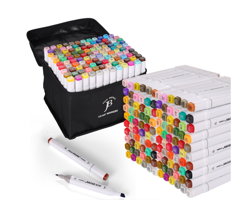 Jack Brown Artist Markers with Stand & Bag - White - 120 Pack