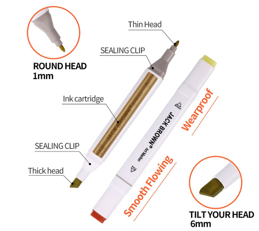 Jack Brown Artist Markers with Stand & Bag - White - 120 Pack