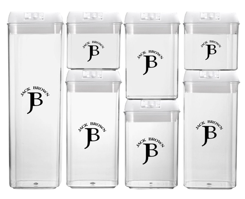 Jack Brown Air Tight Food Storage Containers with Labels & Marker - 7-Piece - White