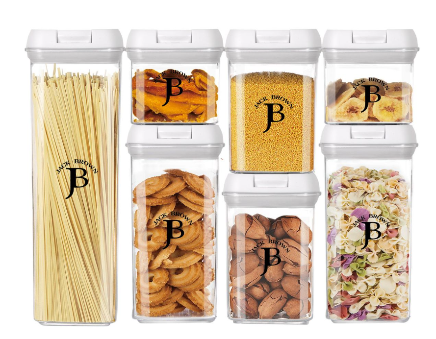 Jack Brown Air Tight Food Storage Containers with Labels & Marker - 7-Piece - White