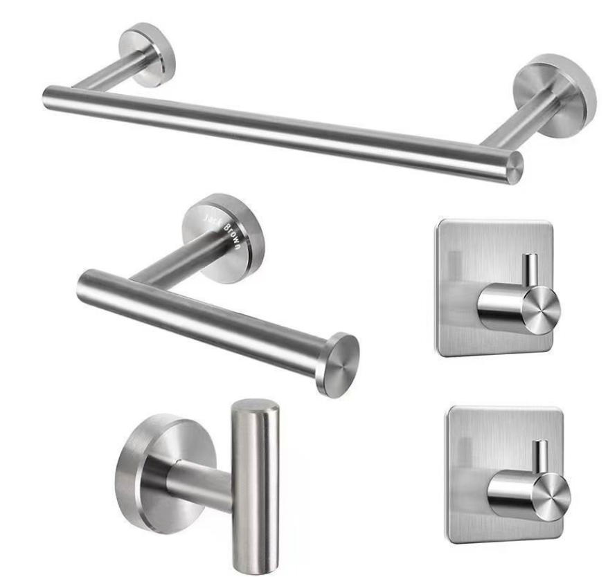 Jack Brown 5-Piece Round Bathroom Accessory Set - Silver