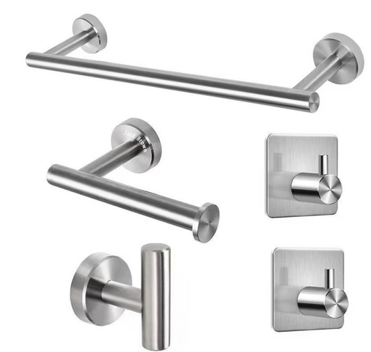 Jack Brown 5-Piece Round Bathroom Accessory Set - Silver