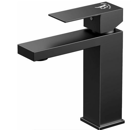 Jack Brown Square Bathroom Basin Mixer Tap With Hose Matt Black