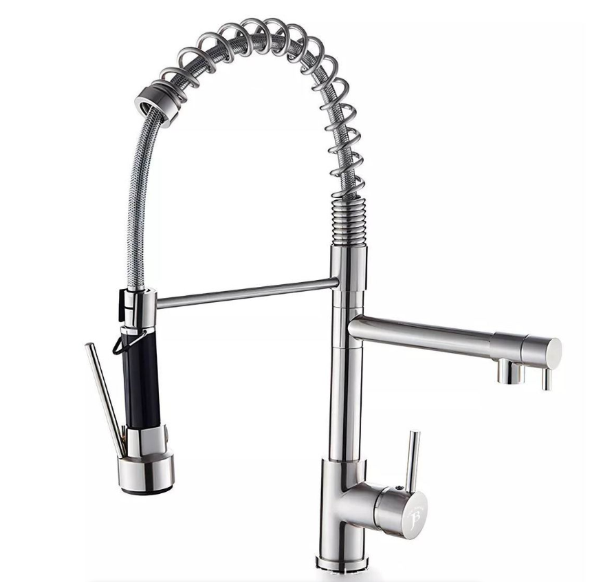 Jack Brown Industrial Style Pull Down Kitchen Mixer Tap - Dual Water System - Chrome Silver