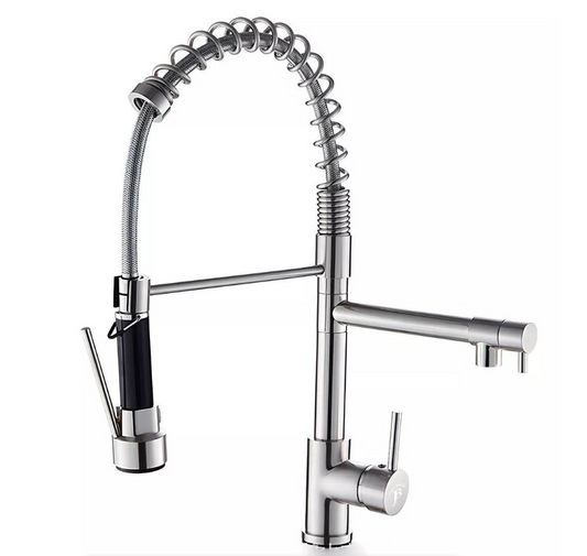 Jack Brown Industrial Style Pull Down Kitchen Mixer Tap - Dual Water System - Chrome Silver