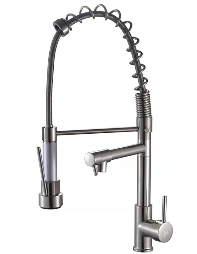 Jack Brown Industrial Style Pull Down Kitchen Mixer Tap - Dual Water System - Matt Silver