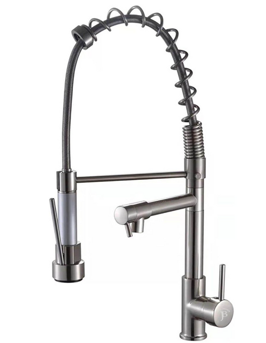 Jack Brown Industrial Style Pull Down Kitchen Mixer Tap - Dual Water System - Matt Silver