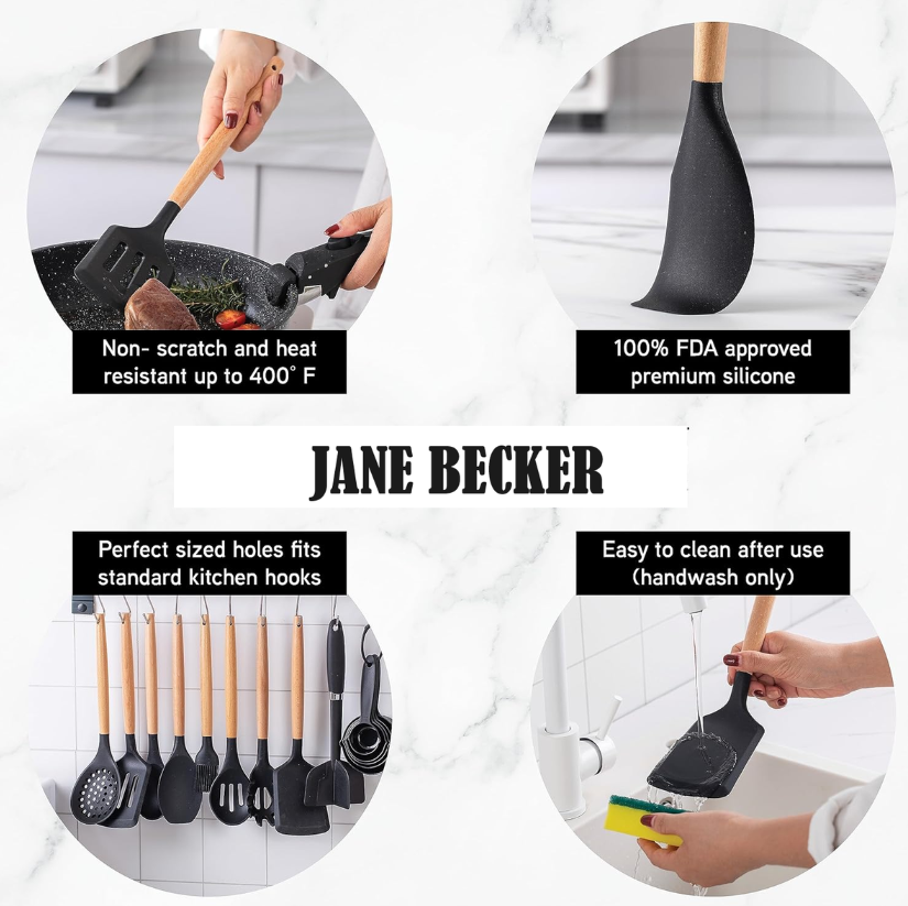 Jane Becker 12 Kitchen Utensil Set - Black