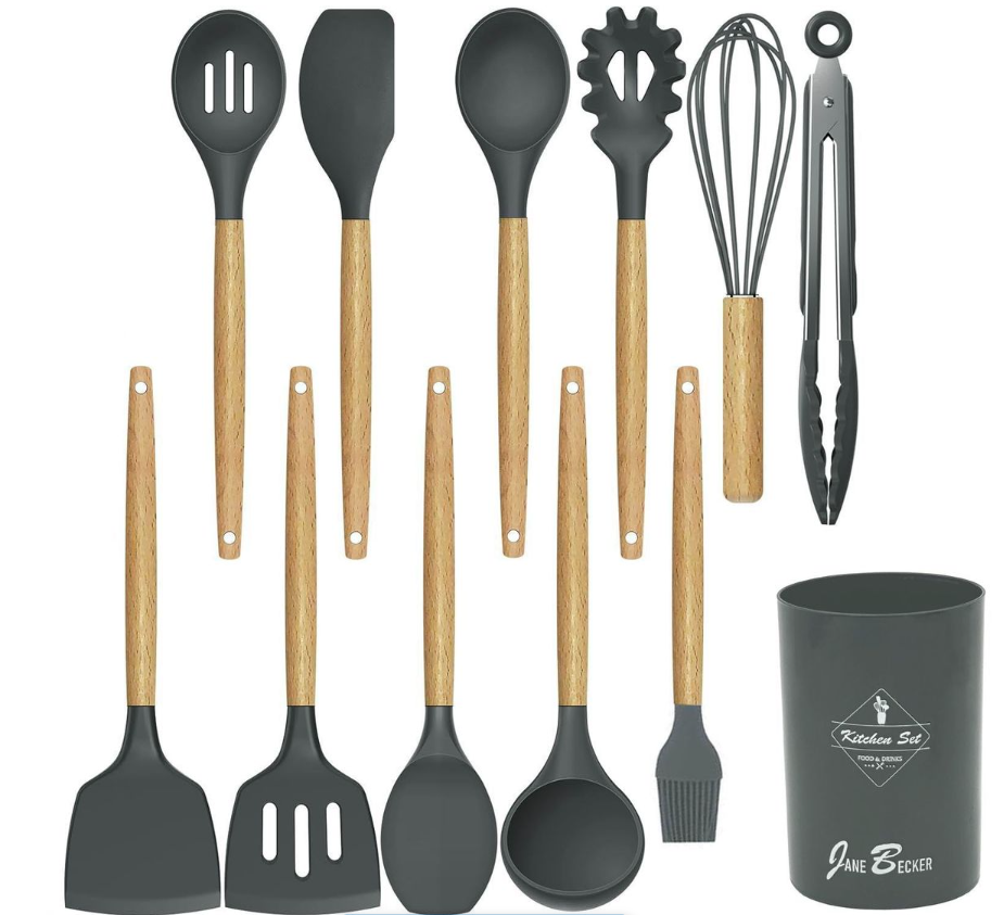 Jane Becker 12 Kitchen Utensil Set - Grey