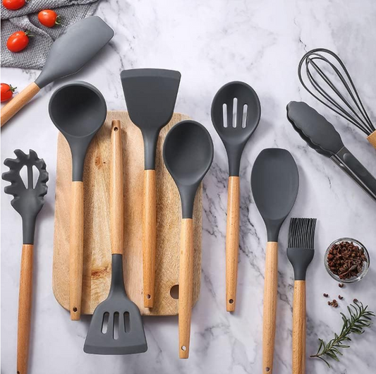 Jane Becker 12 Kitchen Utensil Set - Grey