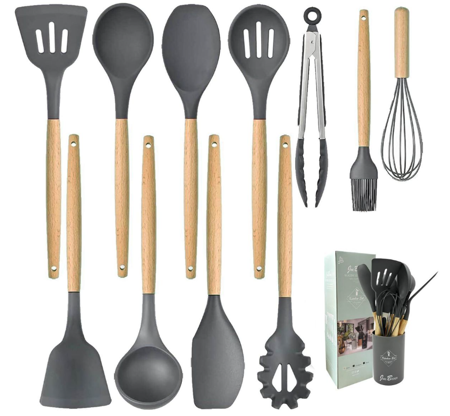 Jane Becker 12 Kitchen Utensil Set - Grey