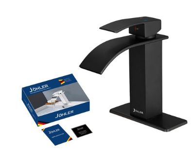 JOHLER Bathroom Faucet Tap Basin Mixer with Deck Plate & Hosepipes - Black
