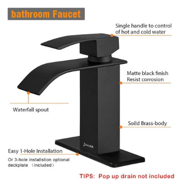 JOHLER Bathroom Faucet Tap Basin Mixer with Deck Plate & Hosepipes - Black