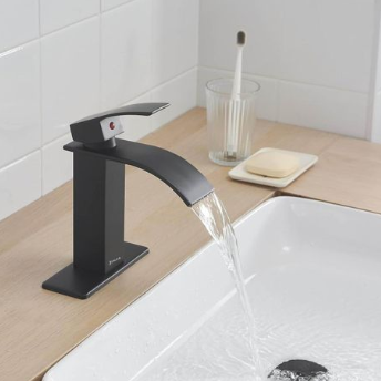 JOHLER Bathroom Faucet Tap Basin Mixer with Deck Plate & Hosepipes - Black