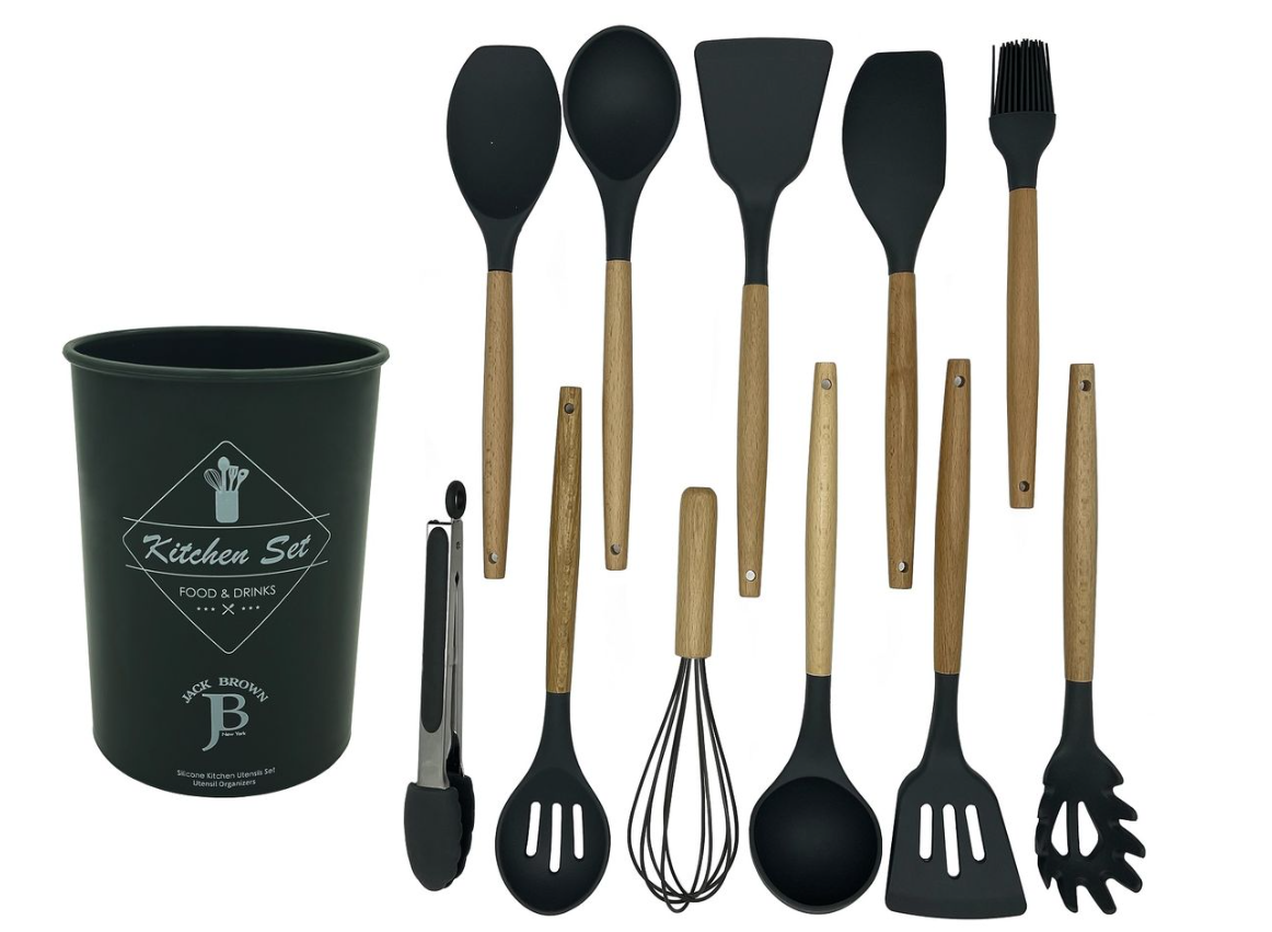 Jack Brown Authentic 12-Piece Non-Stick Kitchen Utensils Set - Black