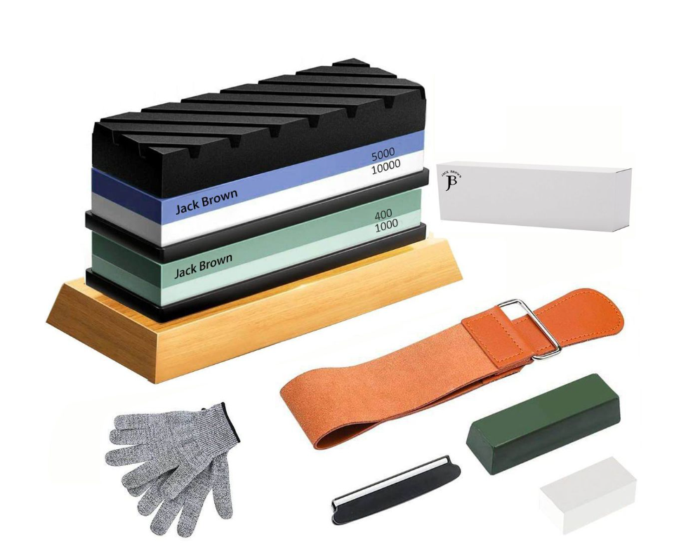 Jack Brown Professional Whetstone Knife Sharpening Stone Kit - Green & Blue - 10