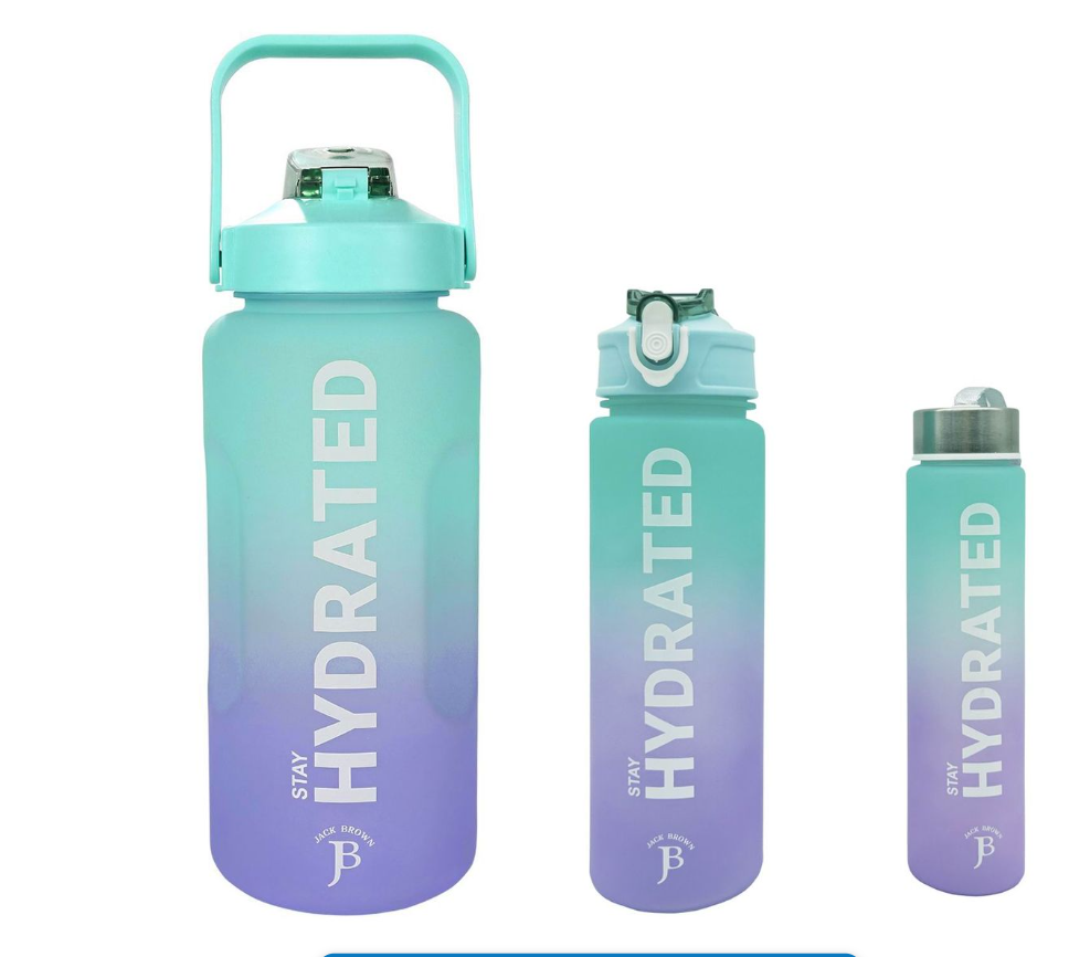 Jack Brown - 3-Piece Water Bottle with Motivational Time Markers - Leak Proof