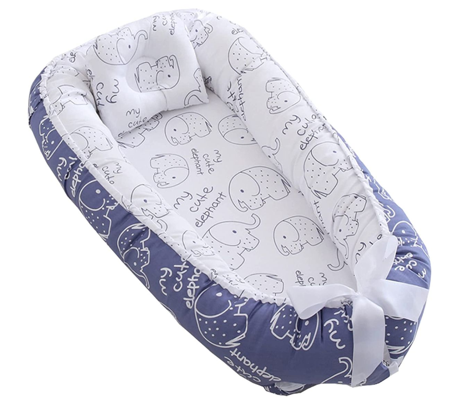 Jack Brown Baby Nest,Baby Lounger Co-Sleeping Baby Bassinet for Bed Newborn - Blue-Elephant