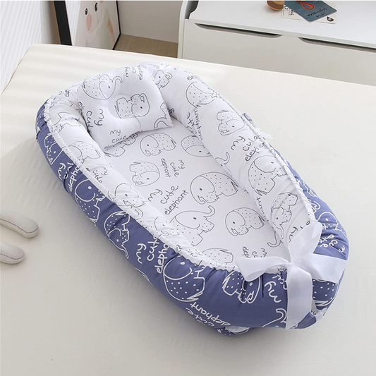 Jack Brown Baby Nest,Baby Lounger Co-Sleeping Baby Bassinet for Bed Newborn - Blue-Elephant